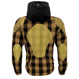 Protective Flannel Hoodie For Men - Camel and Black Checkered with Pads