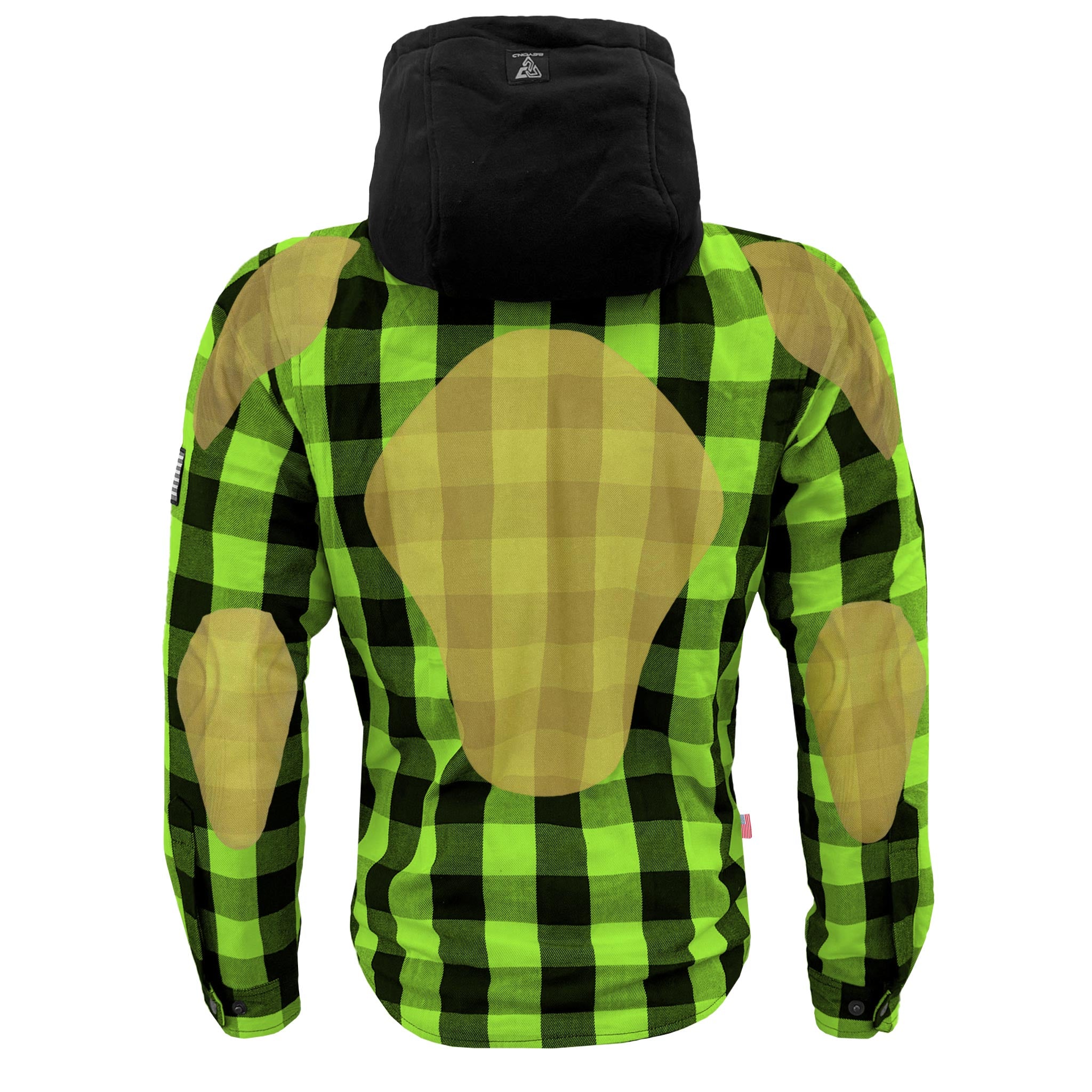 Protective Flannel Hoodie For Men - Green & Black with Pads