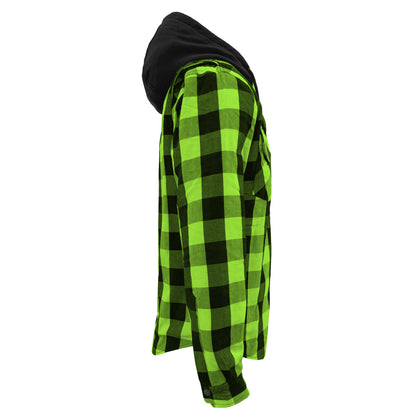 Protective Flannel Hoodie For Men - Green and Black Checkered with Pads