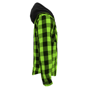 Protective Flannel Hoodie For Men - Green and Black Checkered with Pads