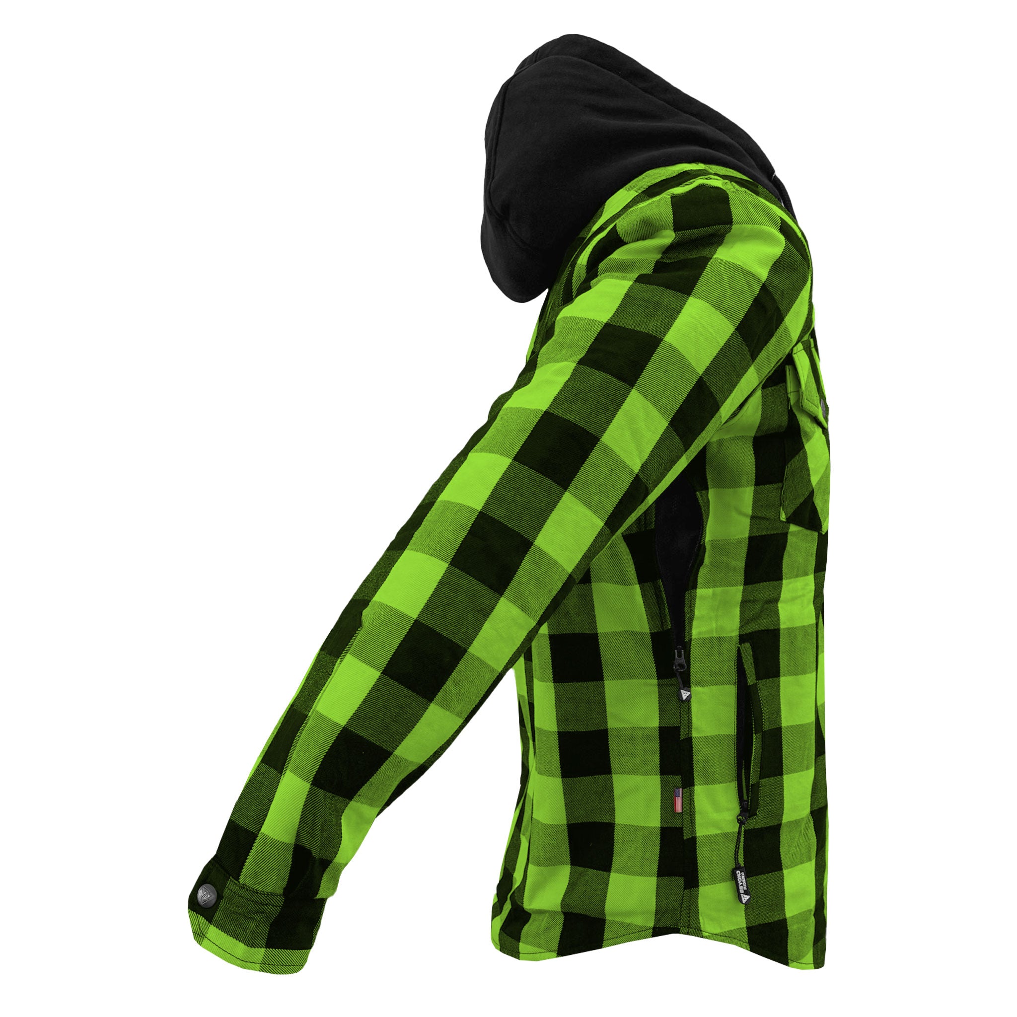 Protective Flannel Hoodie For Men - Green & Black with Pads