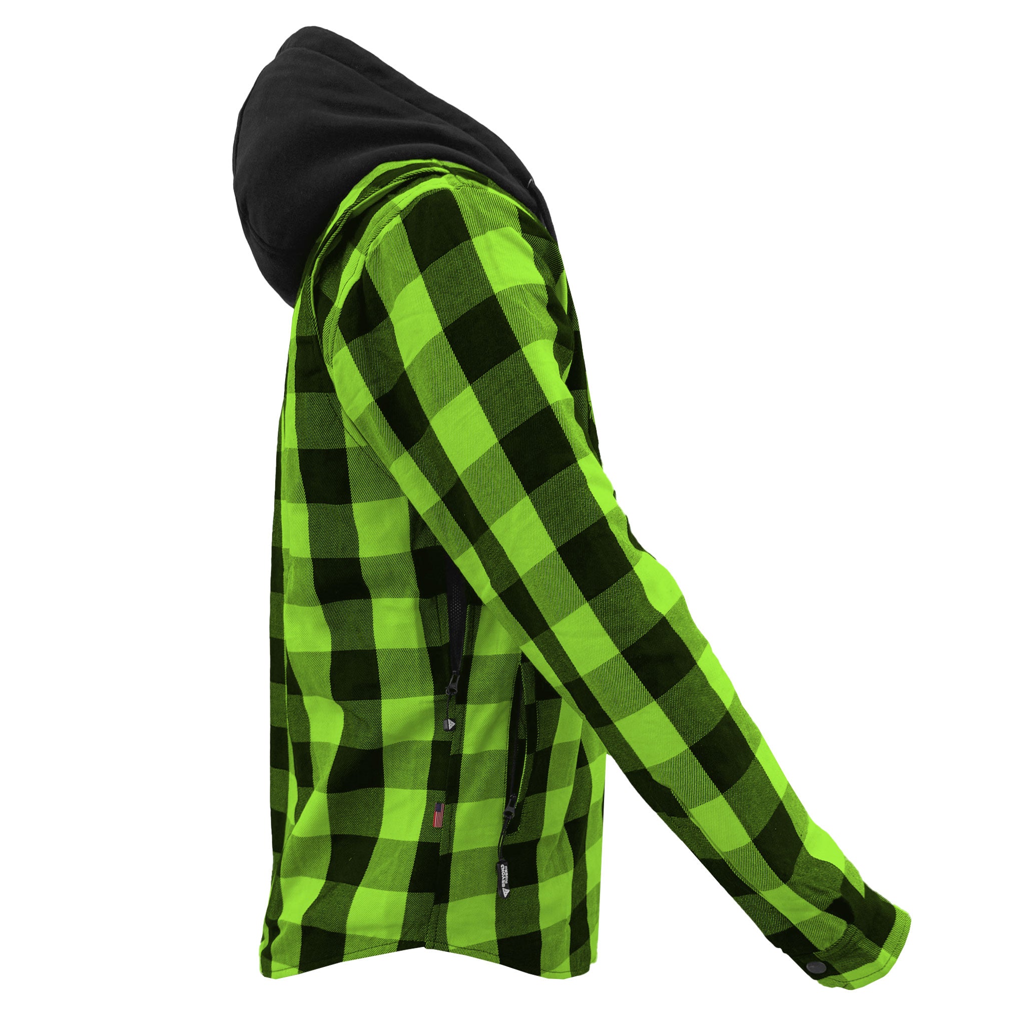 Protective Flannel Hoodie For Men - Green & Black with Pads