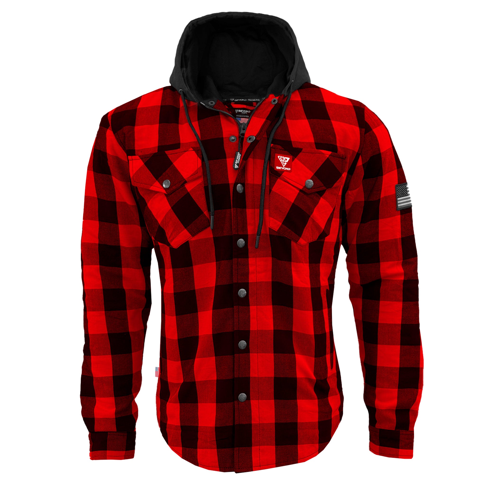 Protective Flannel Hoodie For Men - Red and Black Checkered with Pads