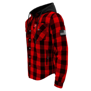 Protective Flannel Hoodie For Men - Red and Black Checkered with Pads