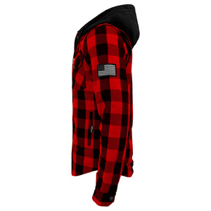 Protective Flannel Hoodie For Men - Red and Black Checkered with Pads