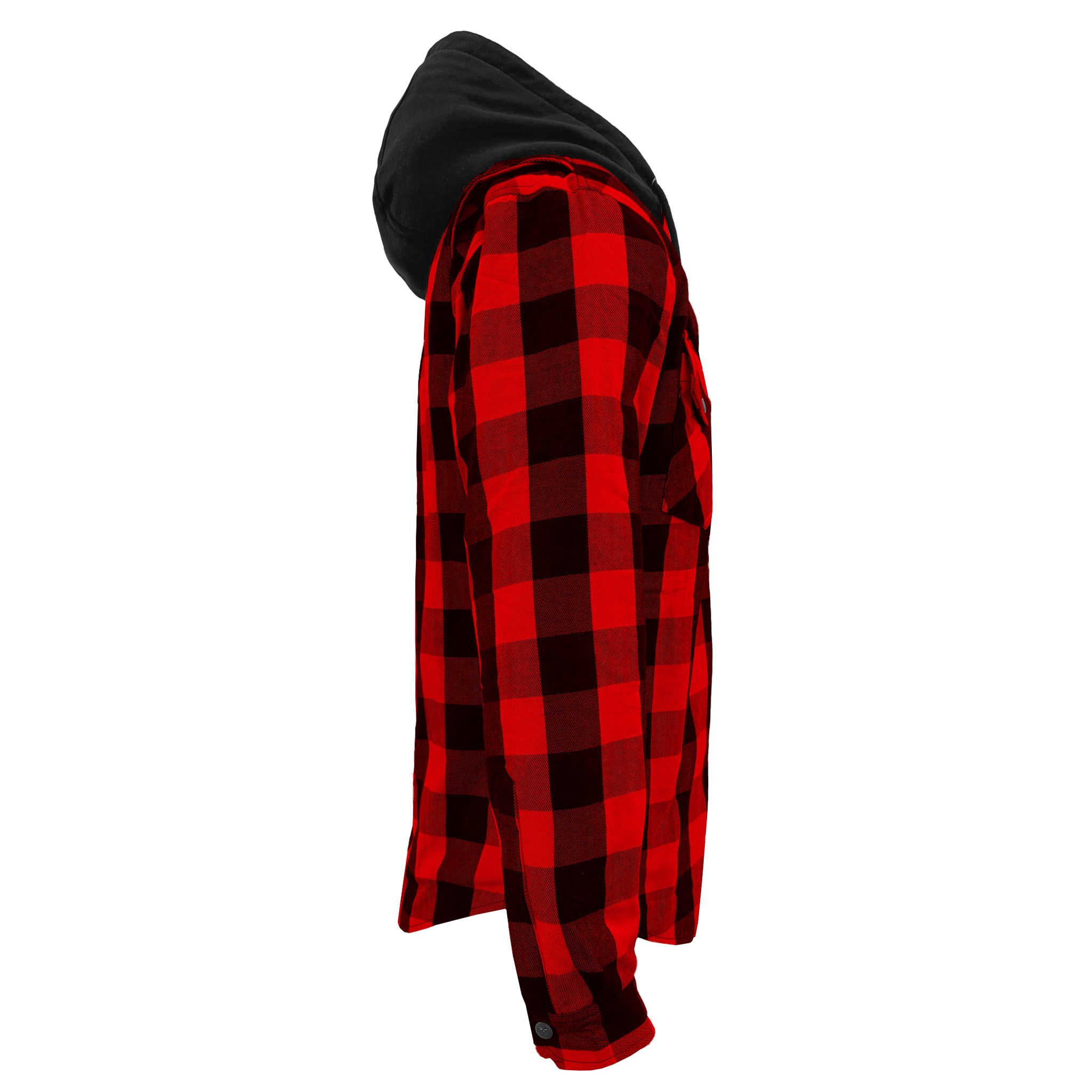 Protective Flannel Hoodie For Men - Red and Black Checkered with Pads