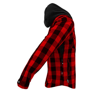 Protective Flannel Hoodie For Men - Red and Black Checkered with Pads