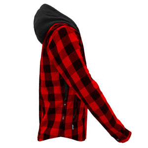 Protective Flannel Hoodie For Men - Red and Black Checkered with Pads