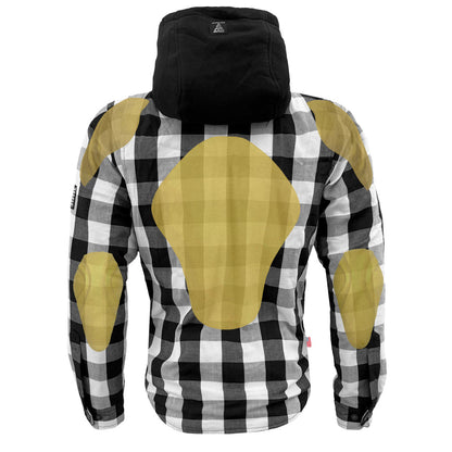 Protective Flannel Hoodie For Men - Black and White Checkered with Pads