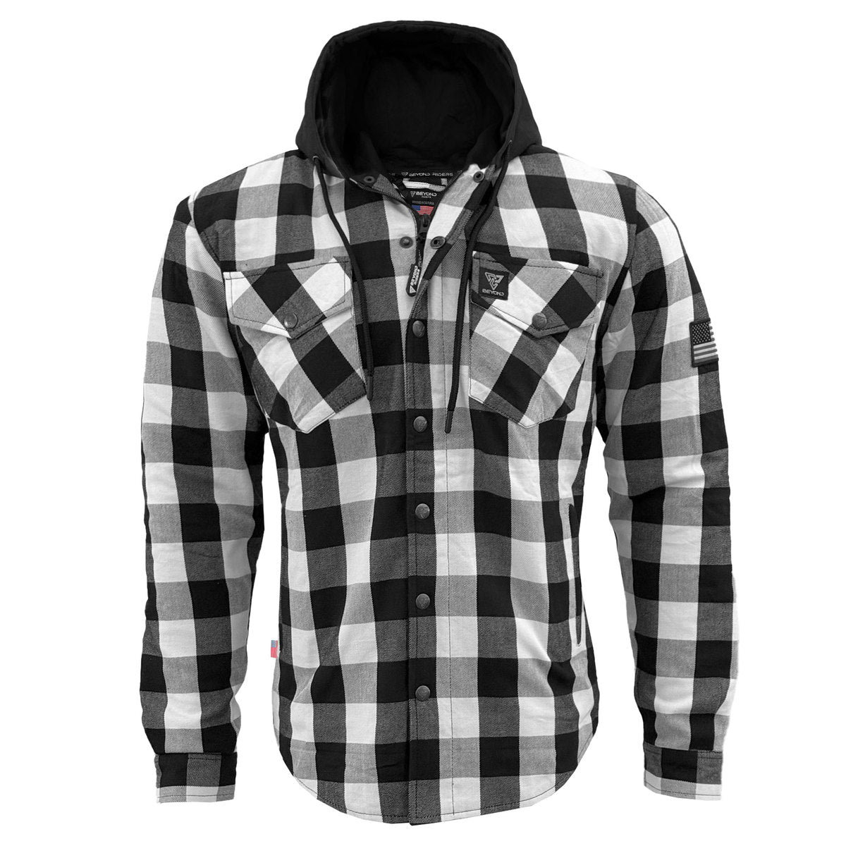 Black and white flannel hoodie discount