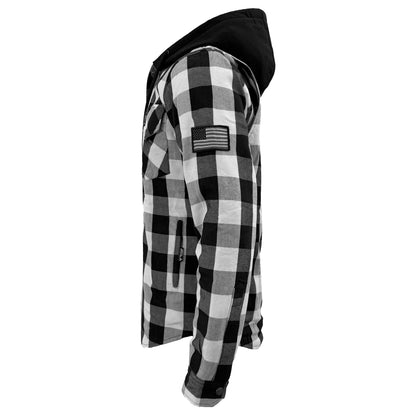 Protective Flannel Hoodie For Men - Black and White Checkered with Pads