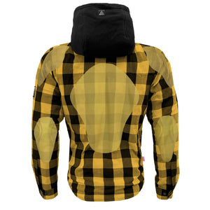 Protective Flannel Hoodie For Men - Yellow and Black Checkered with Pads