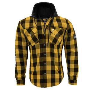Protective Flannel Hoodie For Men - Yellow and Black Checkered with Pads