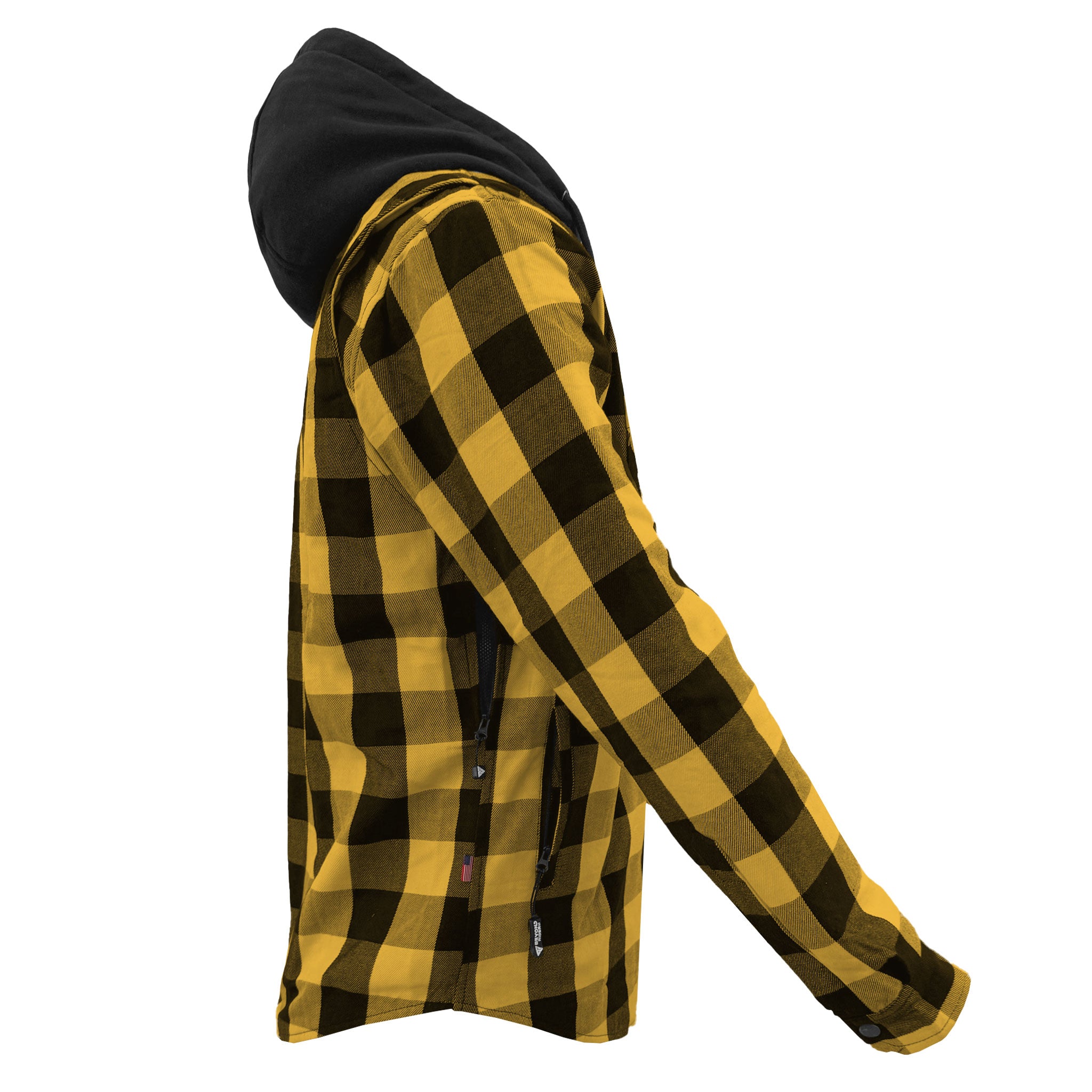 Protective Flannel Hoodie For Men - Yellow and Black Checkered with Pads