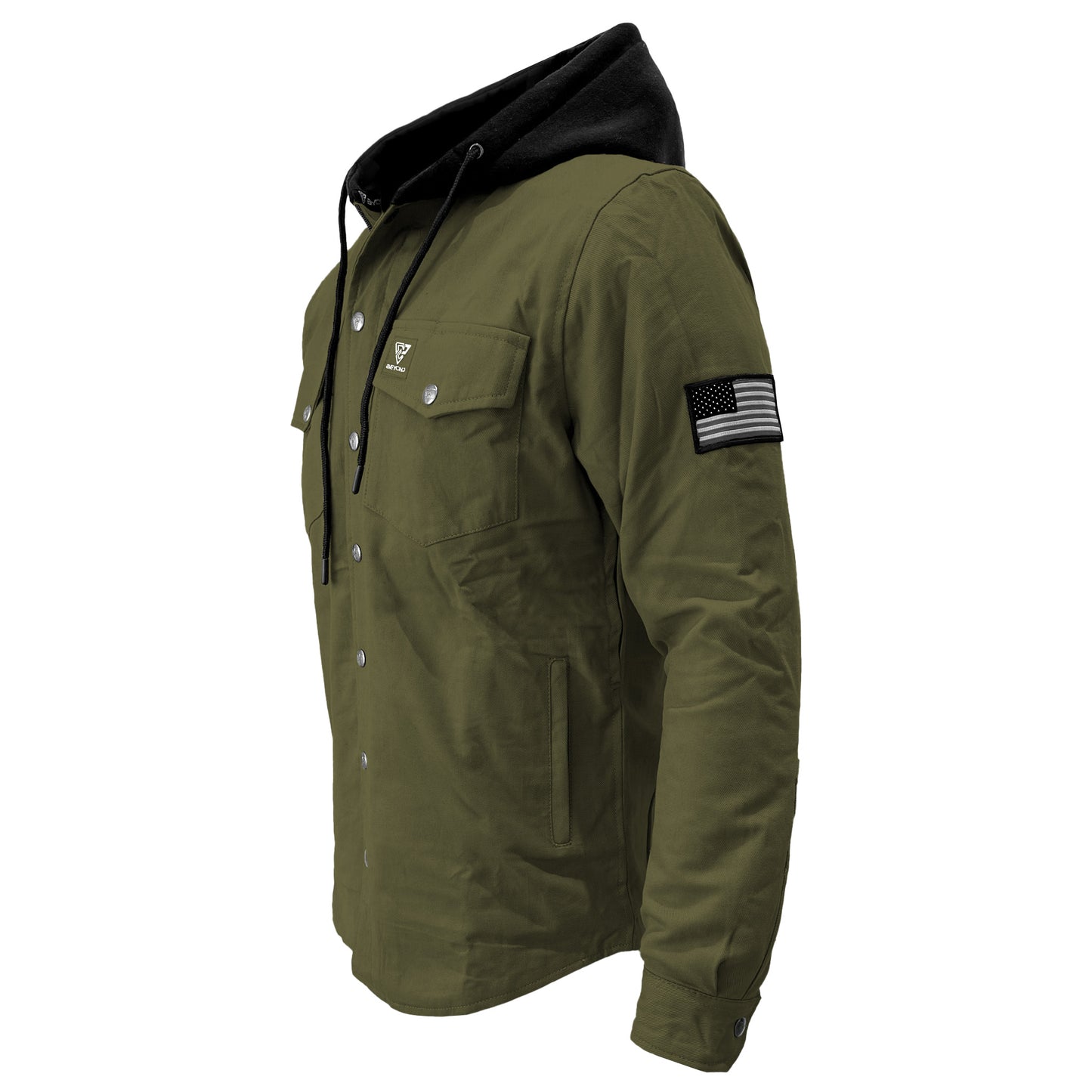 Protective Flannel Hoodie For Men - Army Green Solid with Pads
