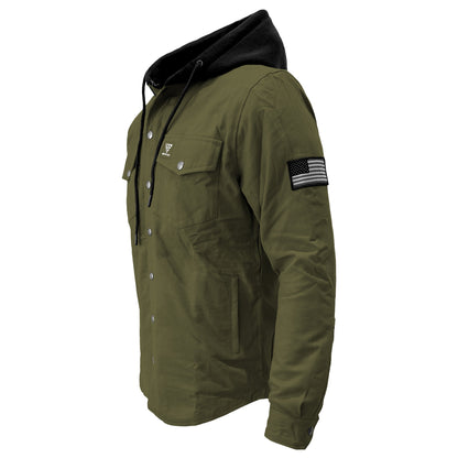 Protective Flannel Hoodie For Men - Army Green Solid with Pads