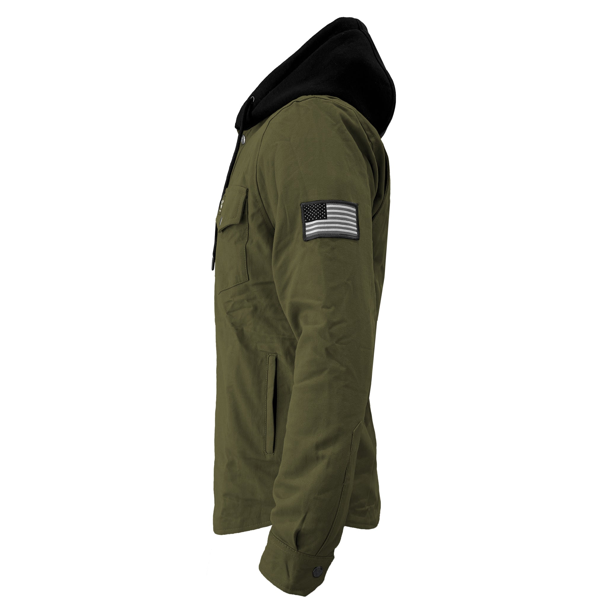 Protective Flannel Hoodie For Men - Army Green Solid with Pads