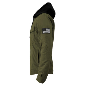 Protective Flannel Hoodie For Men - Army Green Solid with Pads