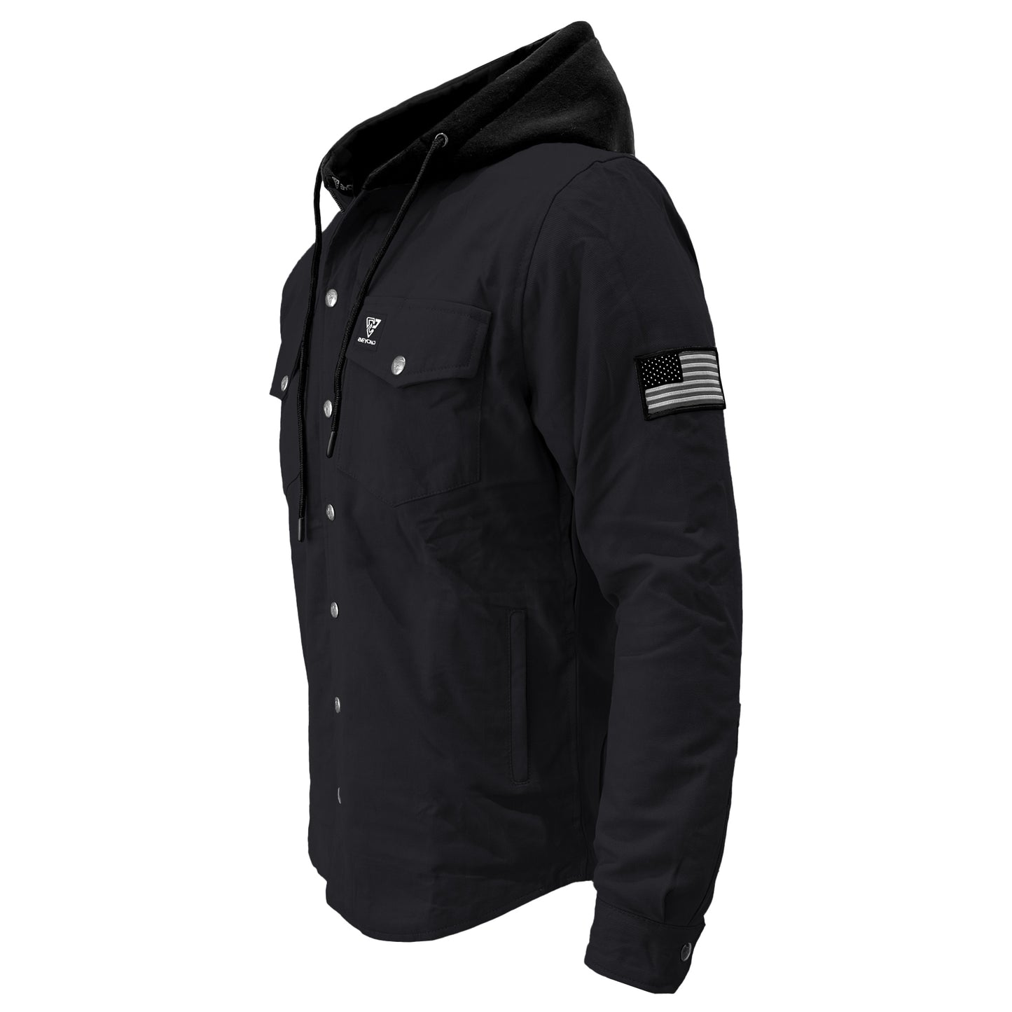 Protective Flannel Hoodie For Men - Black Solid with Pads