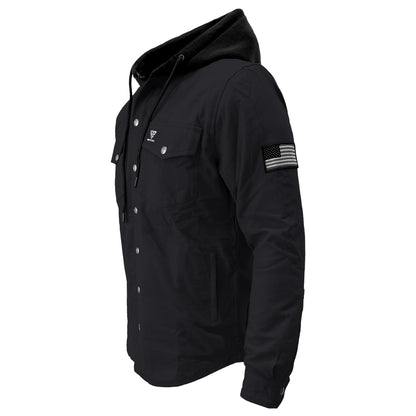 Protective Flannel Hoodie For Men - Black Solid with Pads