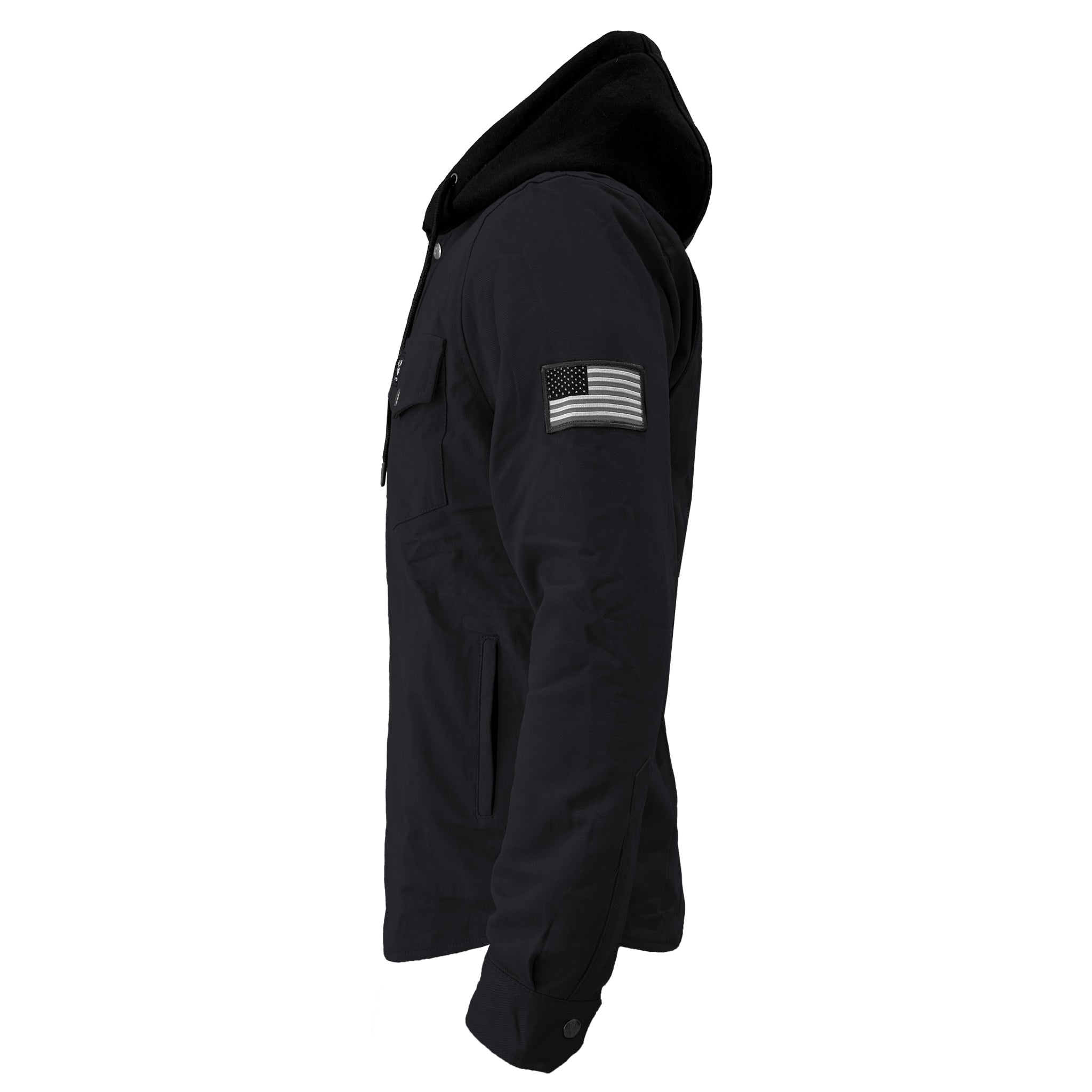 Protective Flannel Hoodie For Men - Black Solid with Pads
