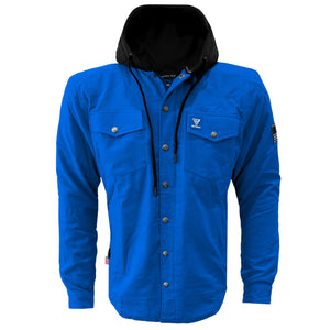 Protective Flannel Hoodie For Men - Blue Solid with Pads