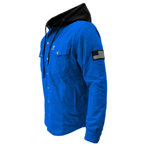 Protective Flannel Hoodie For Men - Blue Solid with Pads