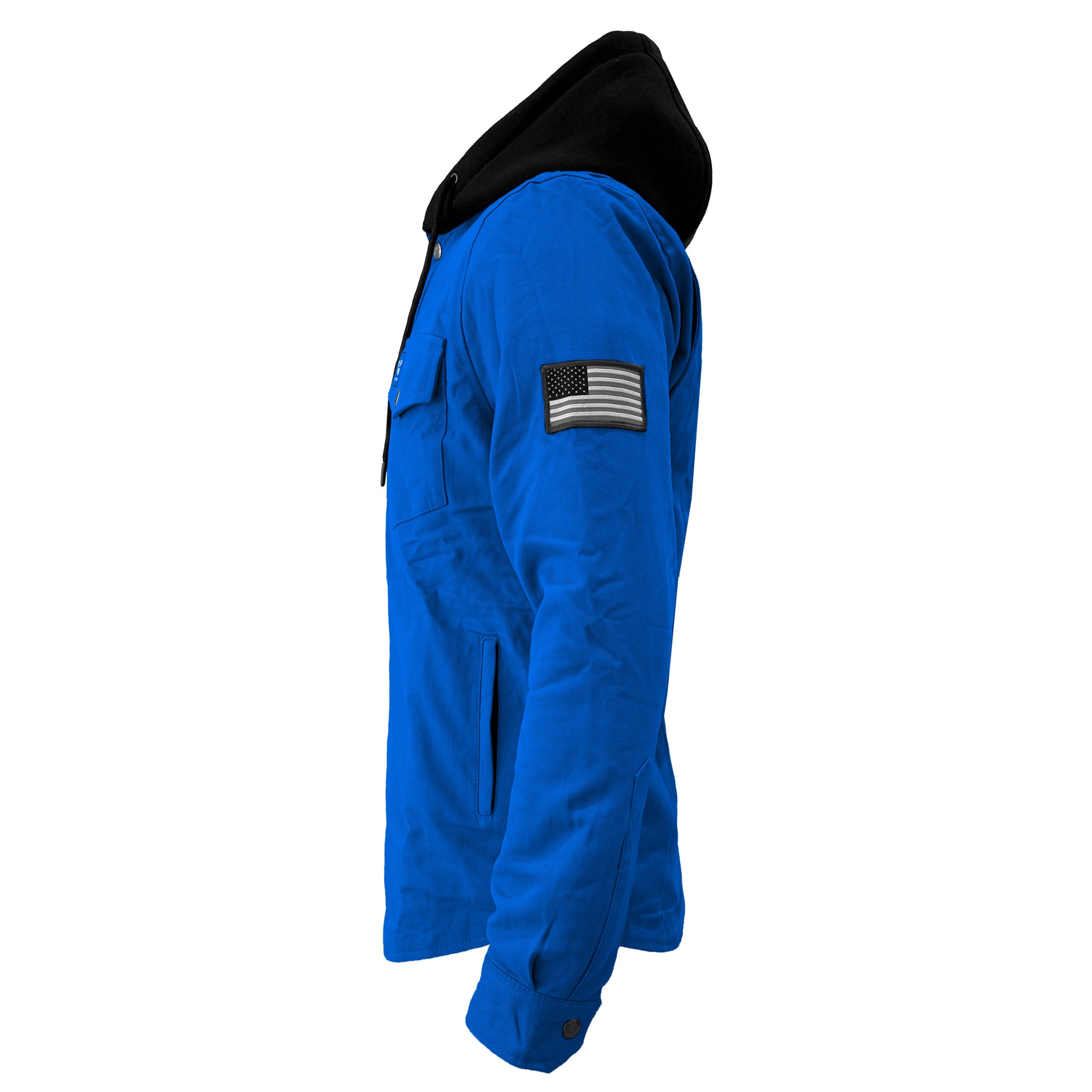 Protective Flannel Hoodie For Men - Blue Solid with Pads