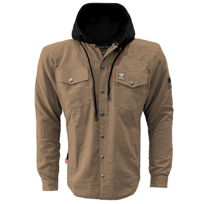 Protective Flannel Hoodie For Men - Camel Solid with Pads