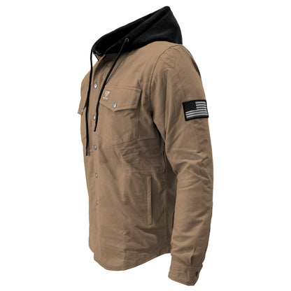 Protective Flannel Hoodie For Men - Camel Solid with Pads