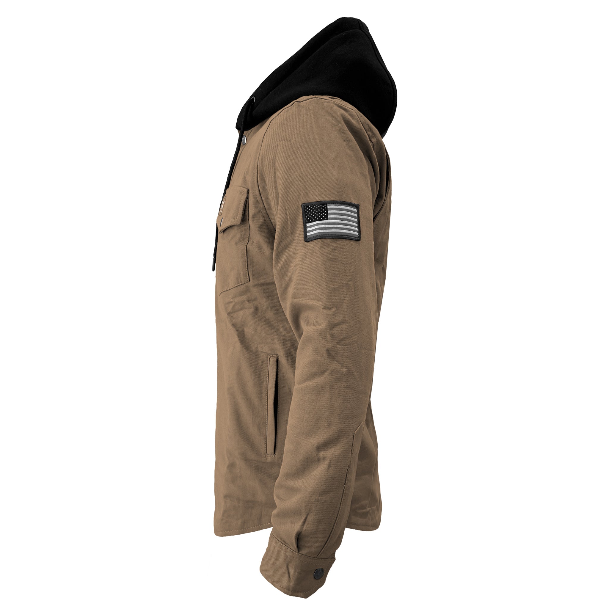 Protective Flannel Hoodie For Men - Camel Solid with Pads