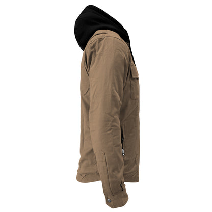 Protective Flannel Hoodie For Men - Camel Solid with Pads