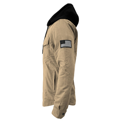 Protective Flannel Hoodie For Men - Khaki Solid with Pads