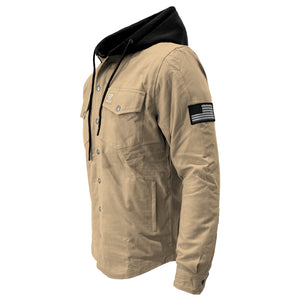 Protective Flannel Hoodie For Men - Khaki Solid with Pads