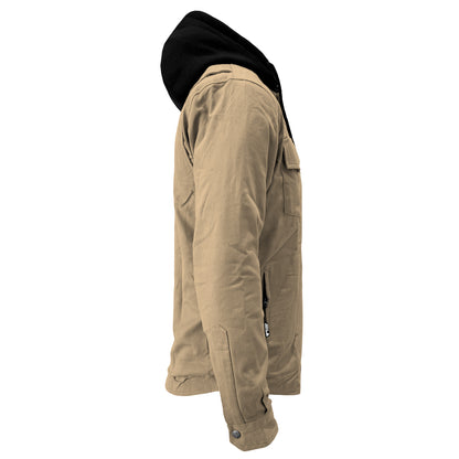 Protective Flannel Hoodie For Men - Khaki Solid with Pads