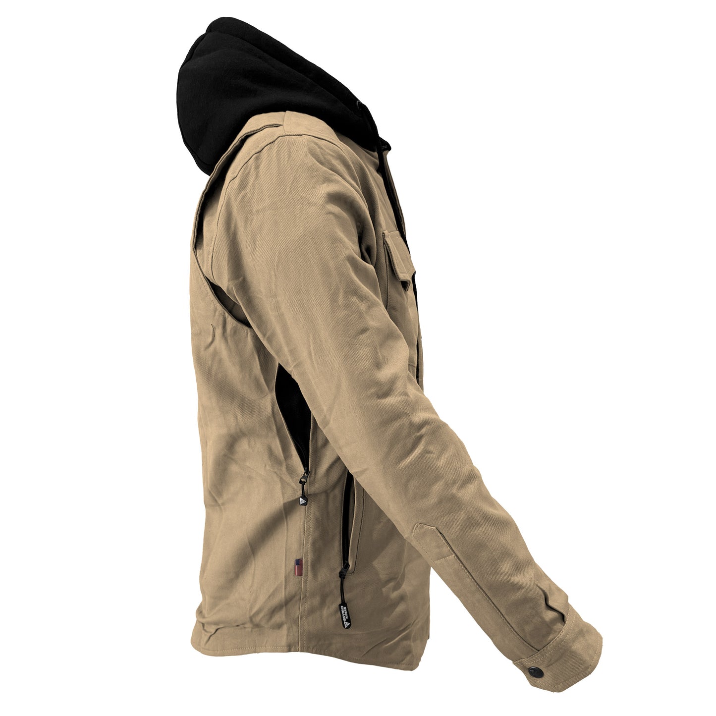 Protective Flannel Hoodie For Men - Khaki Solid with Pads