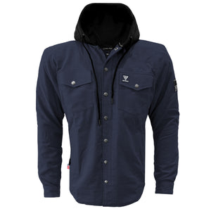Protective Flannel Hoodie For Men - Navy Blue Solid with Pads