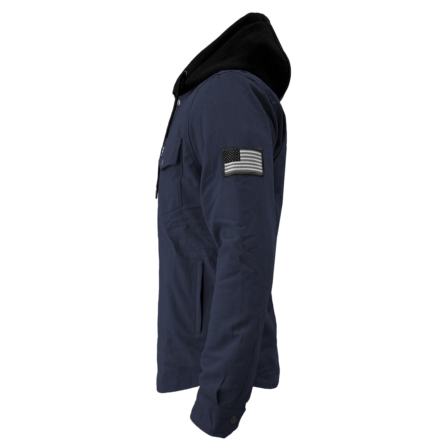 Protective Flannel Hoodie For Men - Navy Blue Solid with Pads