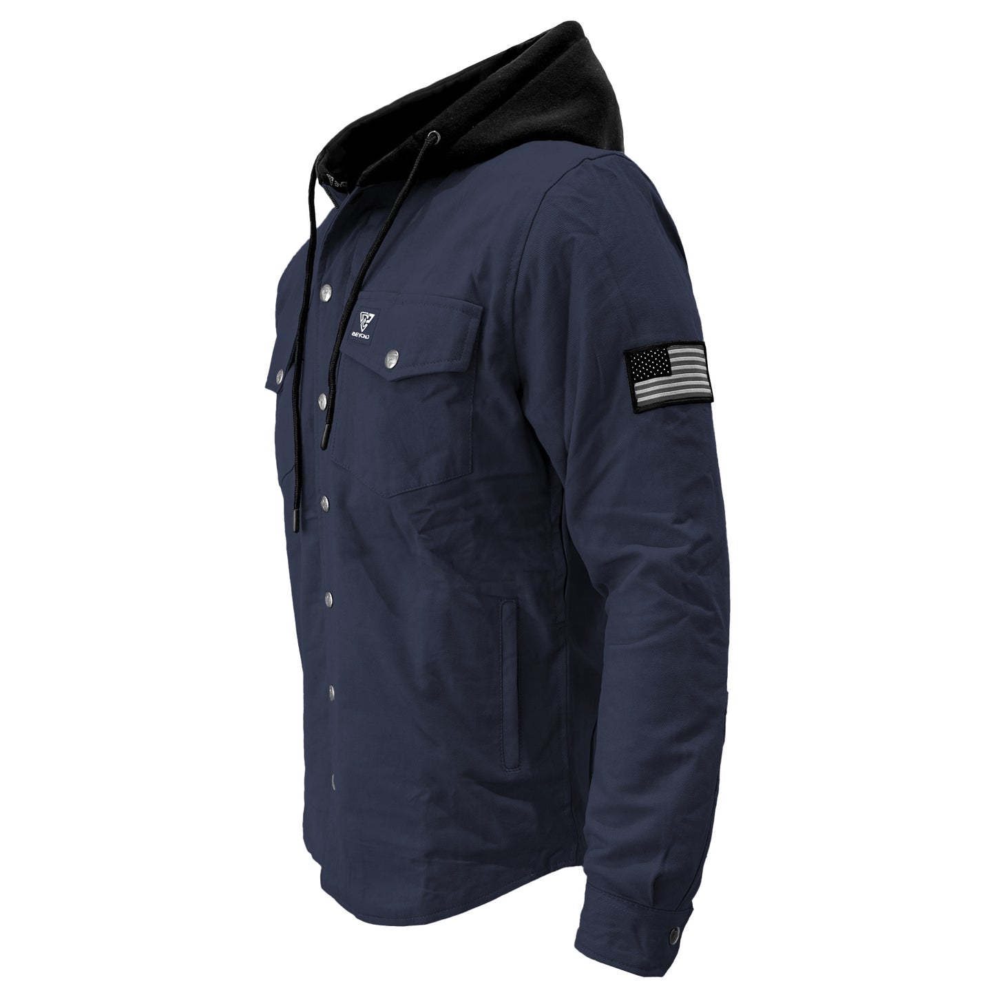 Protective Flannel Hoodie For Men - Navy Blue Solid with Pads