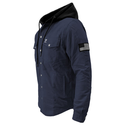 Protective Flannel Hoodie For Men - Navy Blue Solid with Pads