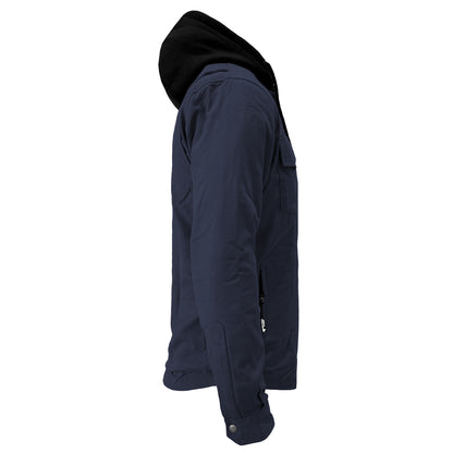 Protective Flannel Hoodie For Men - Navy Blue Solid with Pads