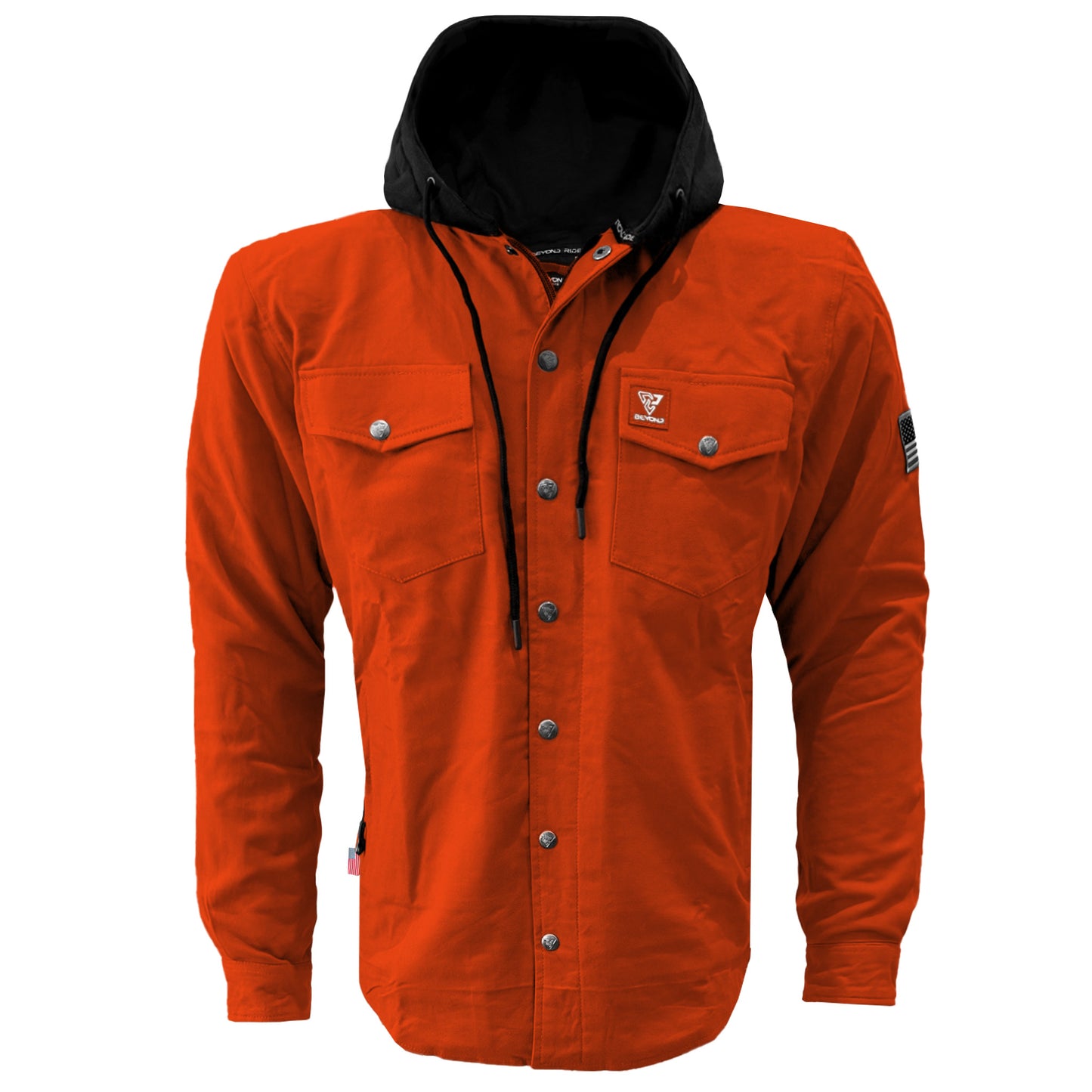 Protective Flannel Hoodie For Men - Orange Solid with Pads