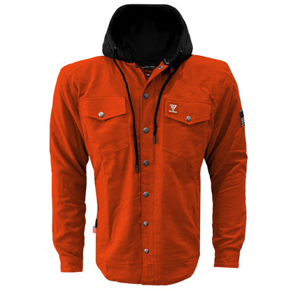 Protective Flannel Hoodie For Men - Orange Solid with Pads