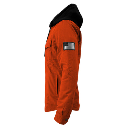 Protective Flannel Hoodie For Men - Orange Solid with Pads