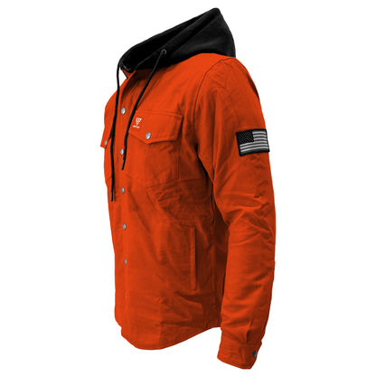 Protective Flannel Hoodie For Men - Orange Solid with Pads