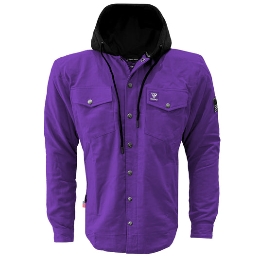 Protective Flannel Hoodie For Men - Purple Solid with Pads