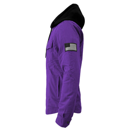 Protective Flannel Hoodie For Men - Purple Solid with Pads