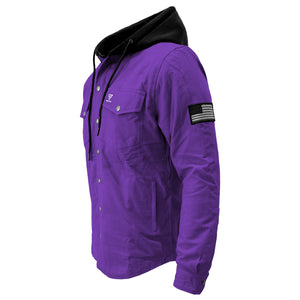 Protective Flannel Hoodie For Men - Purple Solid with Pads