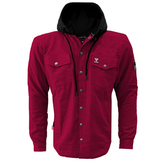Protective Flannel Hoodie For Men - Red Maroon Solid with Pads
