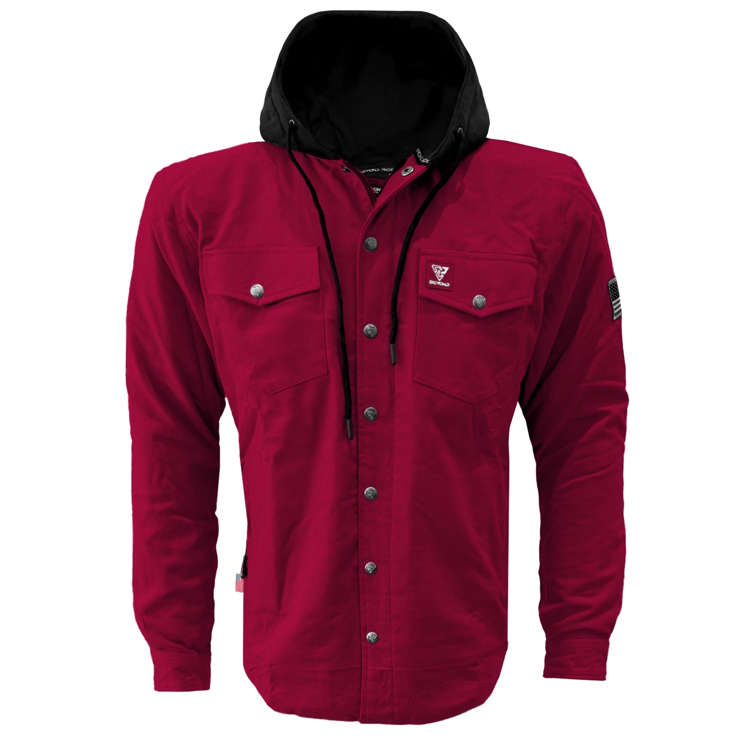 Protective Flannel Hoodie For Men - Red Maroon Solid with Pads